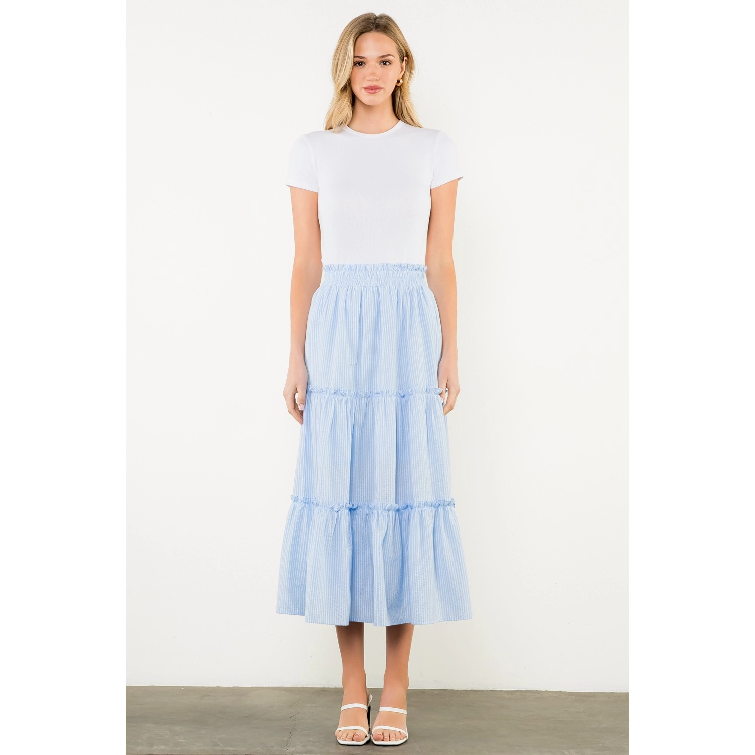 Tiered Striped Elastic Waist Skirt
