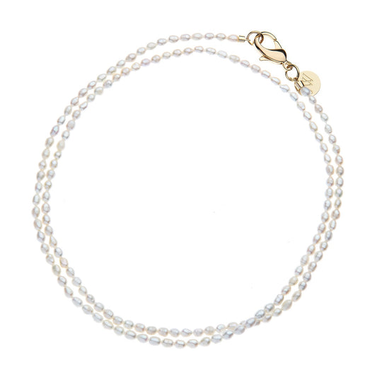 Double Wrap Rice Pearl Necklace in White