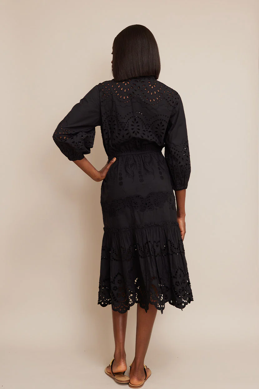 Cara Cara Hutton Dress in Black Embroidered Eyelet