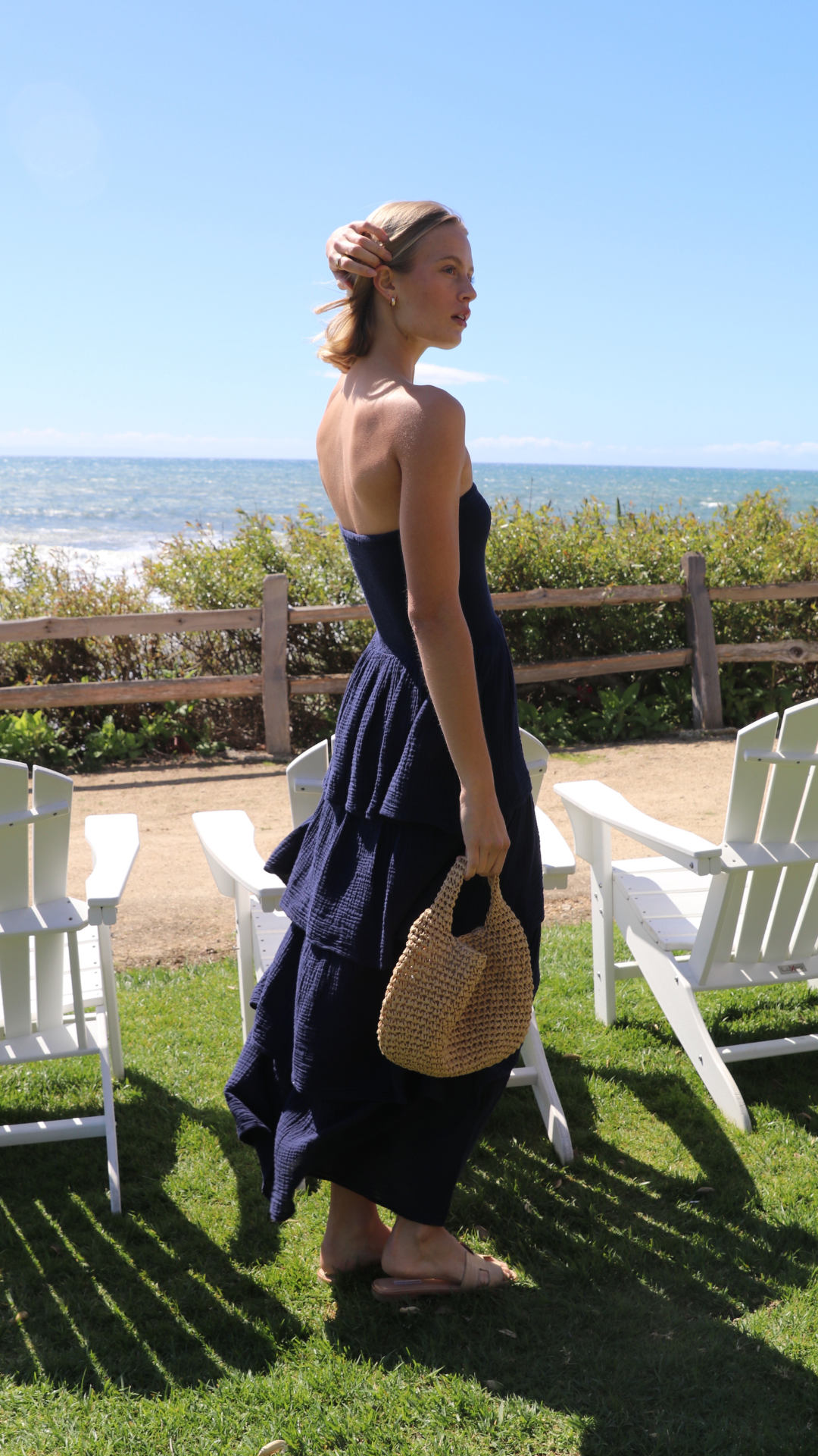 Navy Strapless Tier Maxi