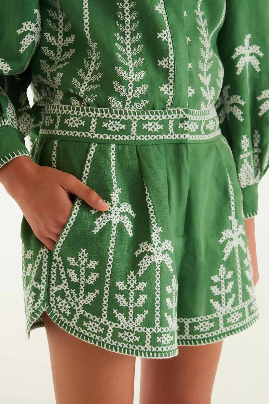 Bicolor Cross Stich Embroidery Shorts  Regular price