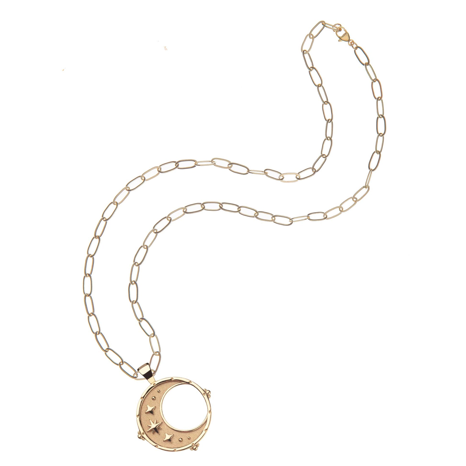 FOREVER Moon and Back Pendant Coin 18" Drawn Link Chain