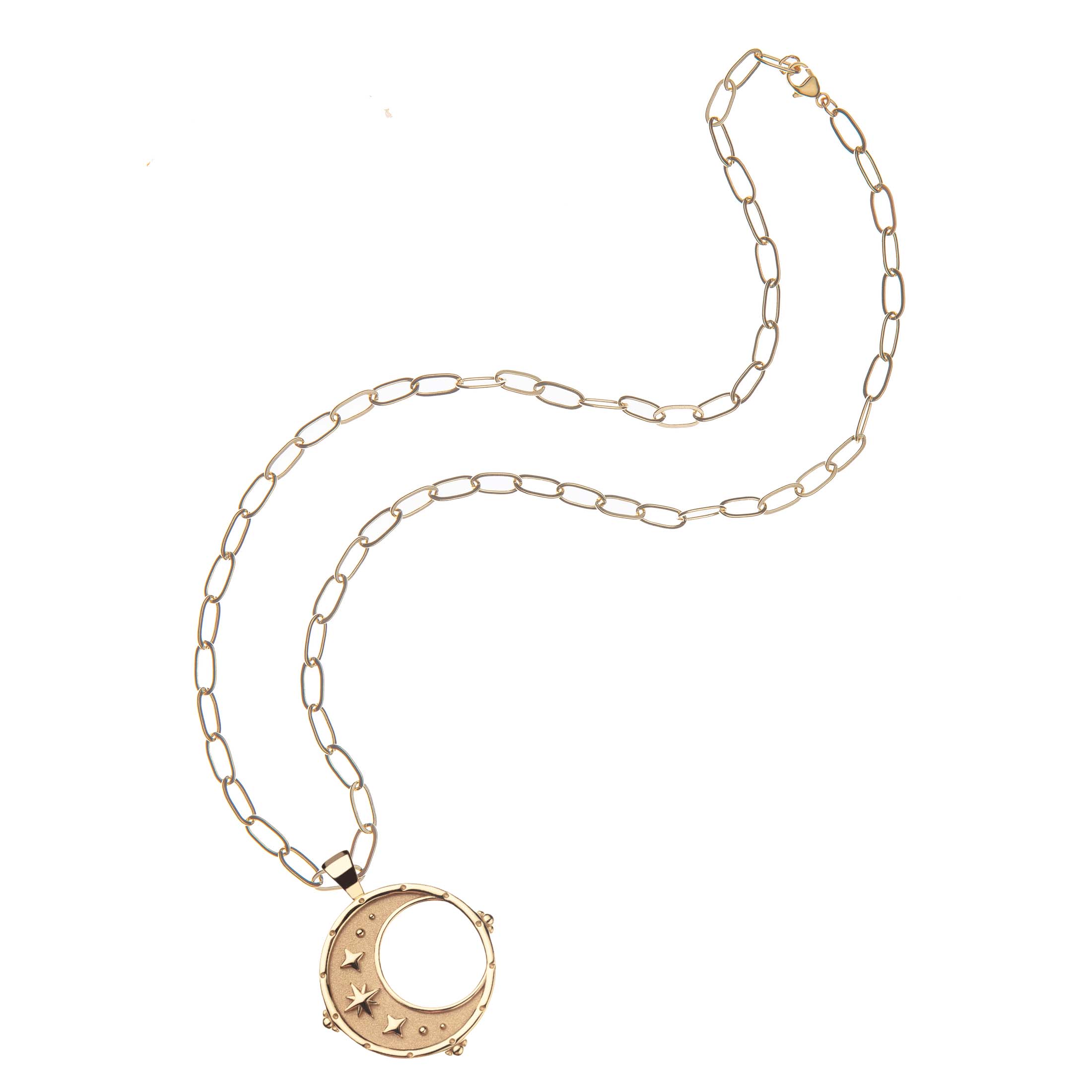 FOREVER Moon and Back Pendant Coin 18" Drawn Link Chain
