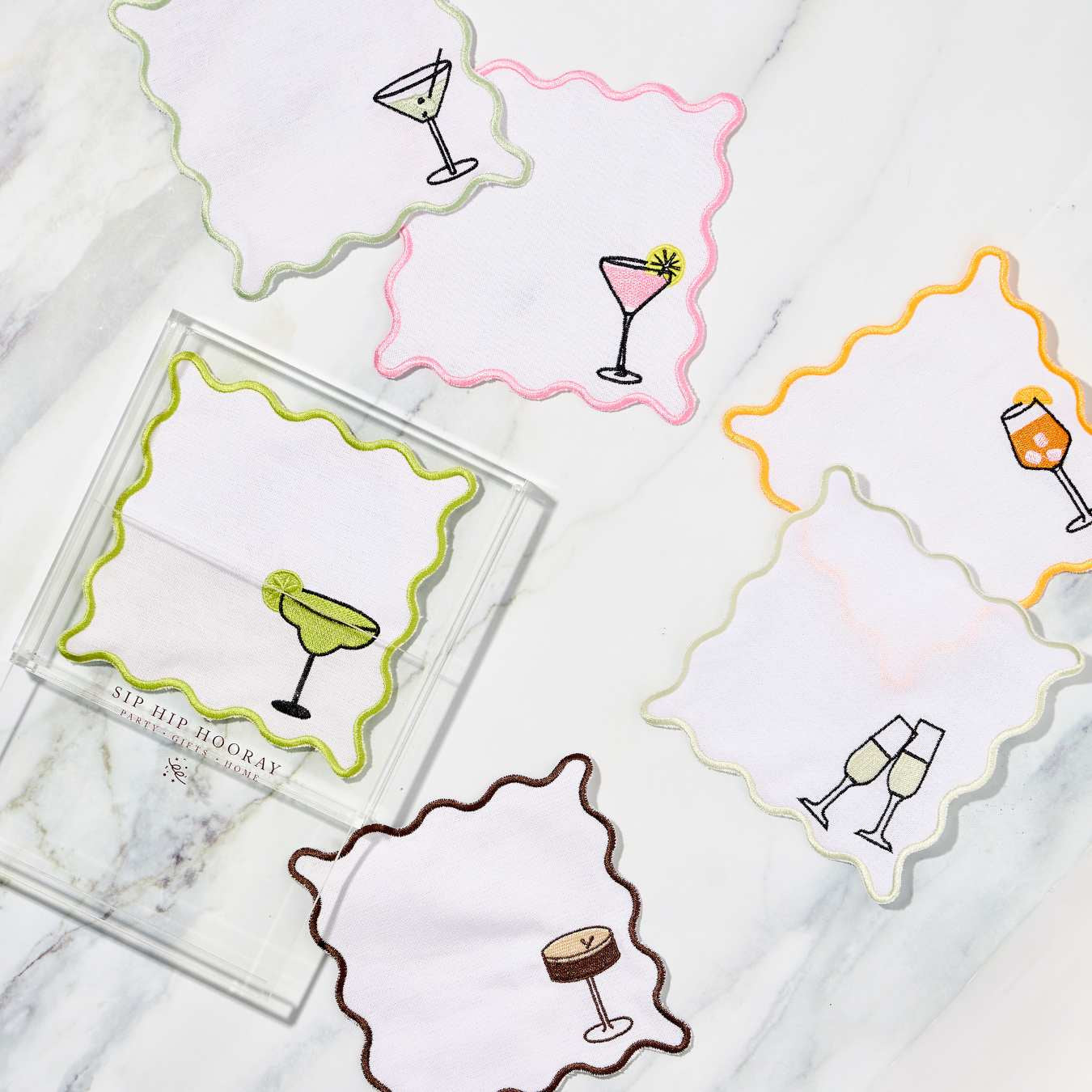 Embroidered Cocktail Napkins with Box