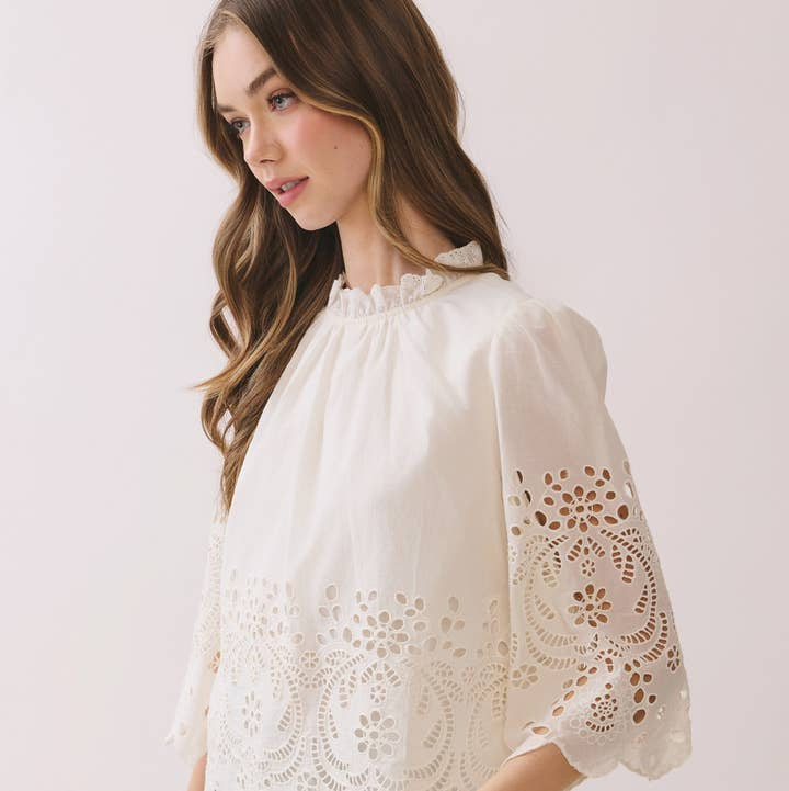 Floral Eyelet Embroidery Detail Solid Top