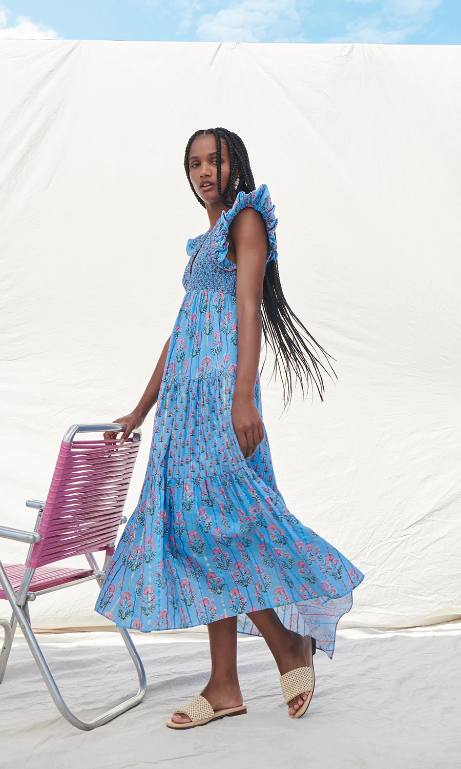 Saylor Almina Dress in Metallic Stripe Block Print Midi Dress