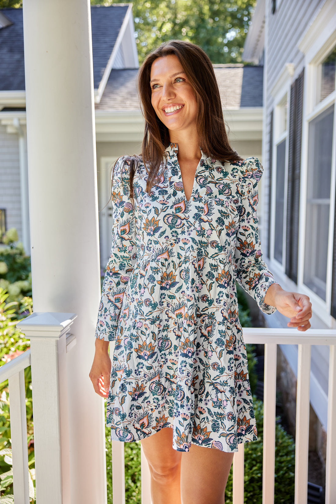 Sail to Sable French Floral Long Sleeve Tunic Flare Dress *final sale*