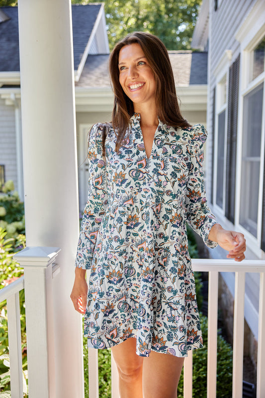 Sail to Sable French Floral Long Sleeve Tunic Flare Dress