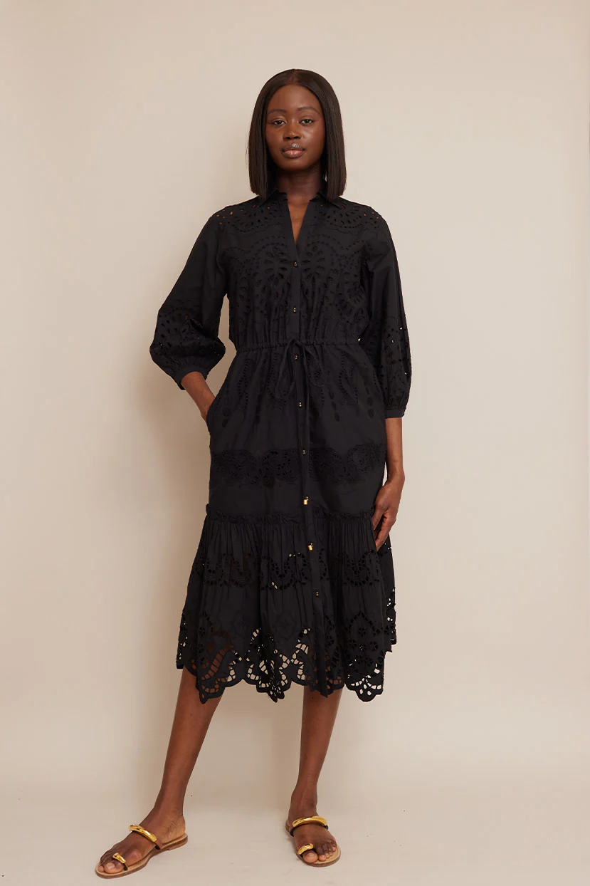 Cara Cara Hutton Dress in Black Embroidered Eyelet