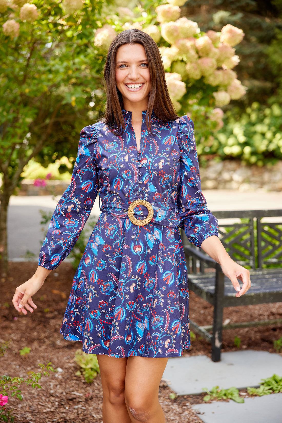 Sail to Sable Aztec Floral Belted Long Sleeve Tunic Dress *final sale*