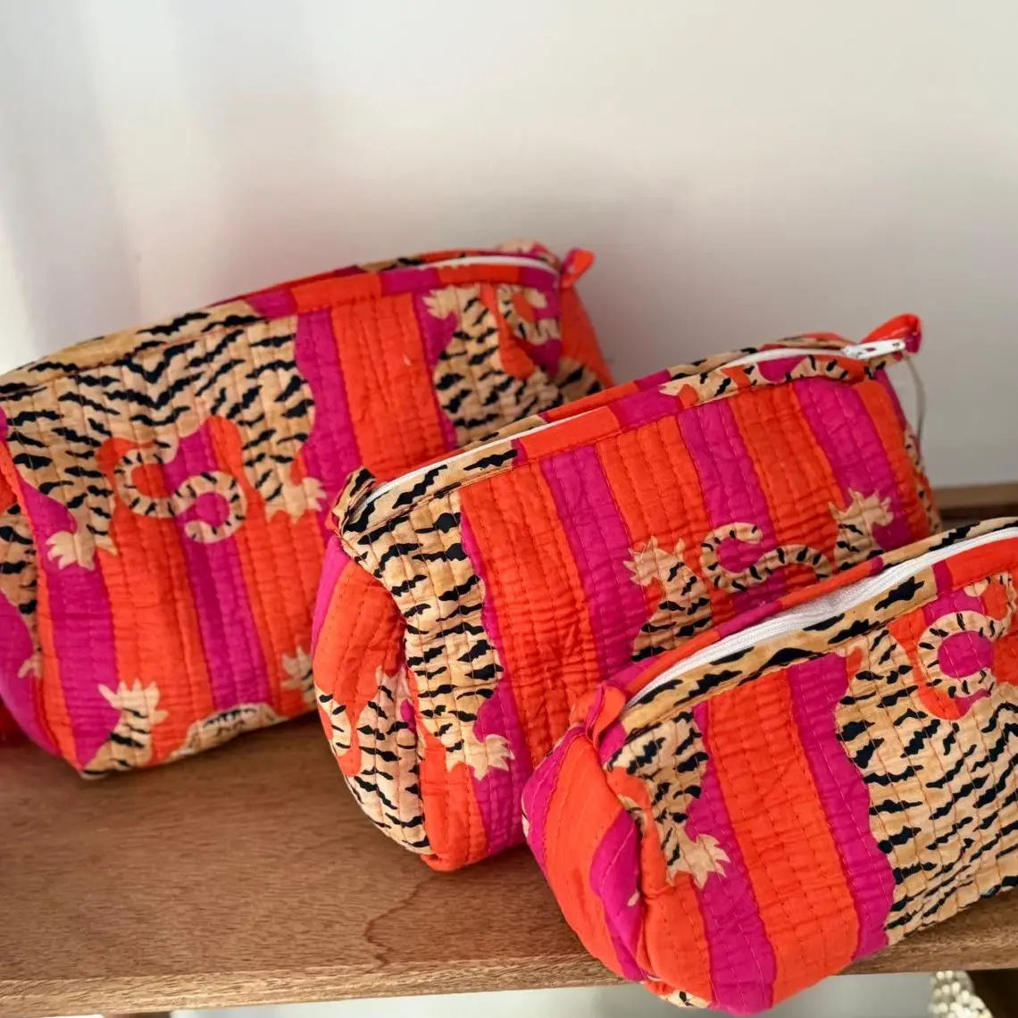 Orange Block Printed Toiletry Bag