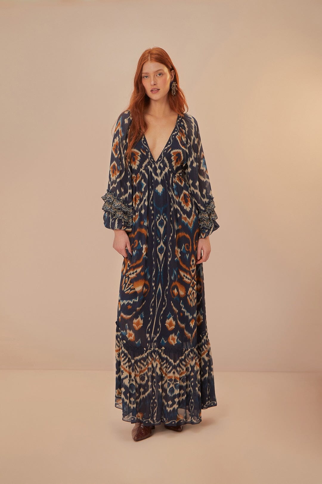 Farm Rio Pineaple Ikat Blue Maxi Dress