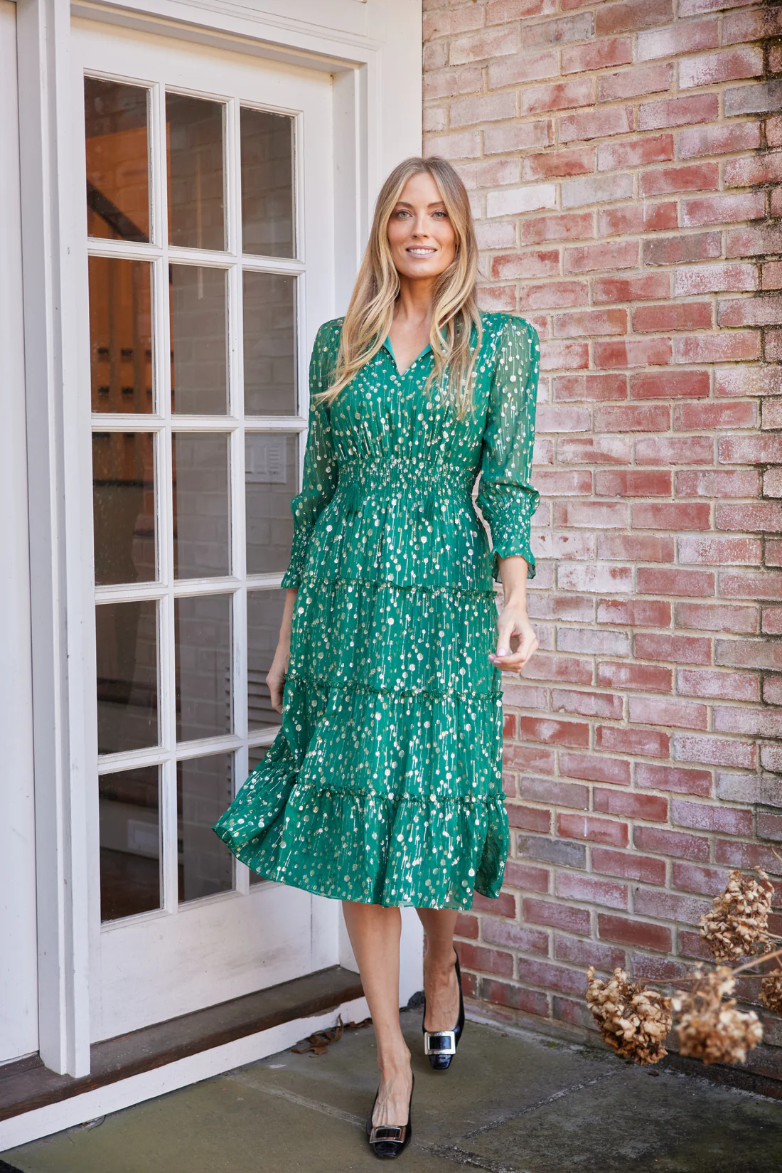 Sail to Sable Hunter Green Smocked Waist Midi Dress