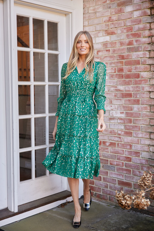 Sail to Sable Hunter Green Smocked Waist Midi Dress