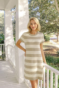 Light Oak & Cream Stripe Short Sleeve Dress