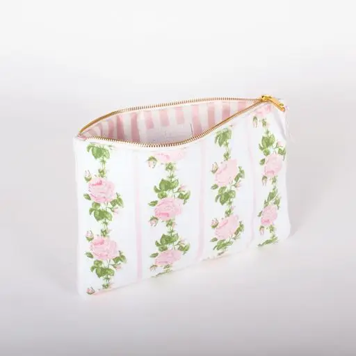 Pink Rose Vine Terry Flat Pouch - Large