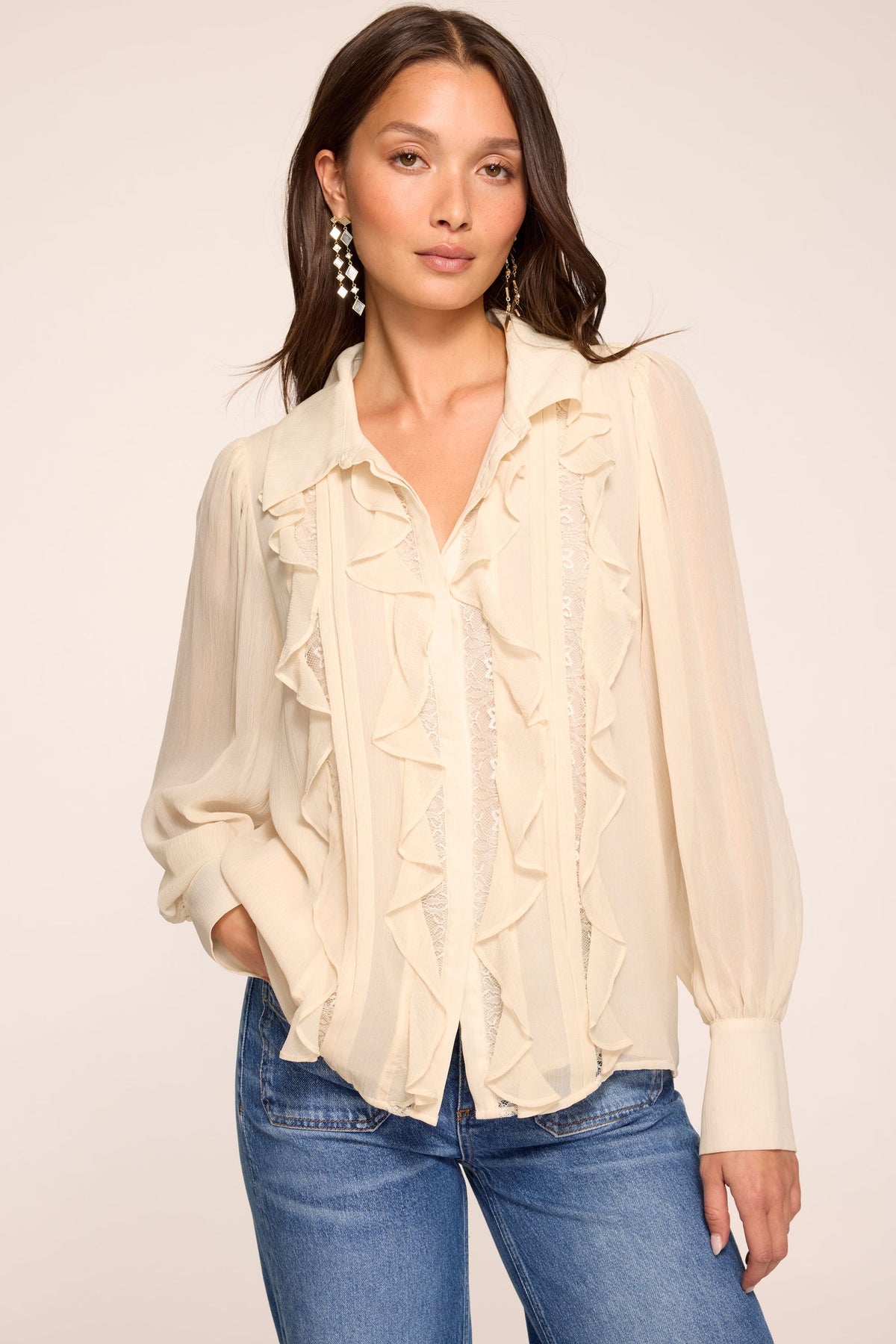 Claire Silk Ruffled Long Sleeve Blouse