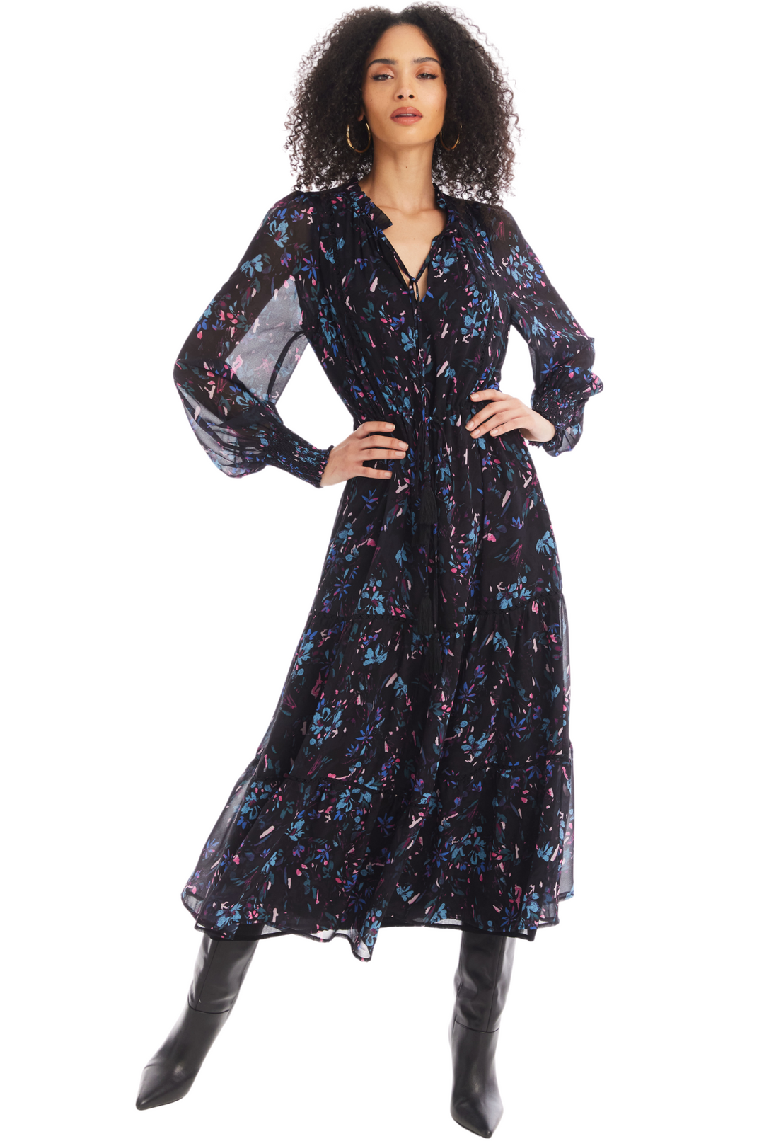 Allison Winston Midi Dress - Black Floral