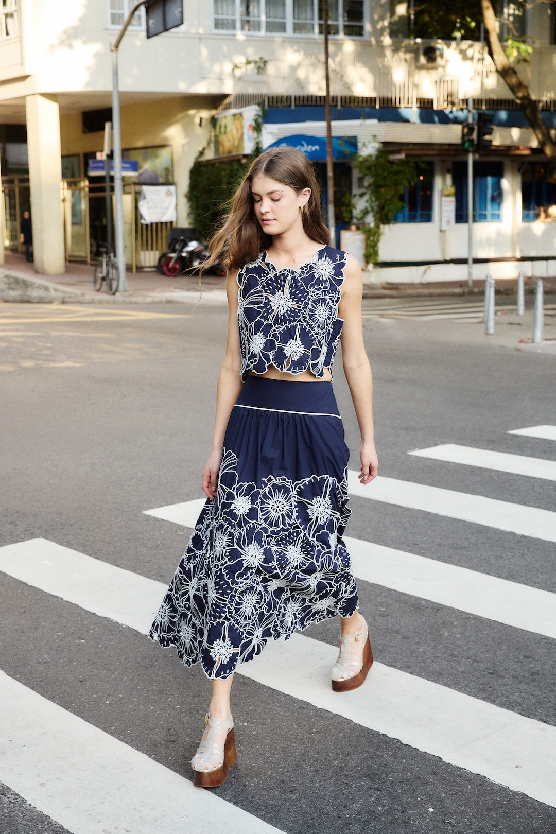 Flowers Richelieu Blue Skirt