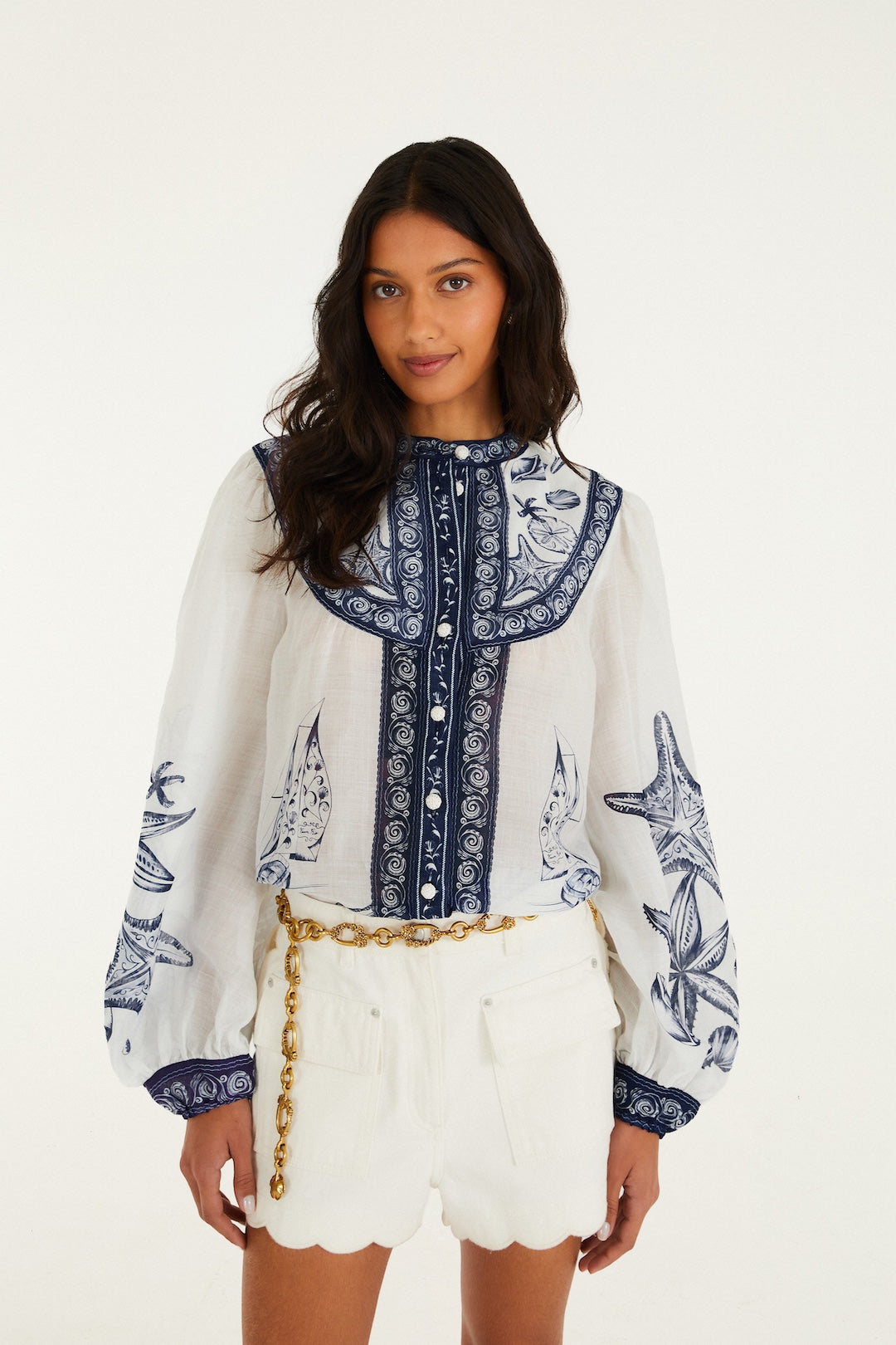 Coast Scarf Off-White Long Sleeve Blouse