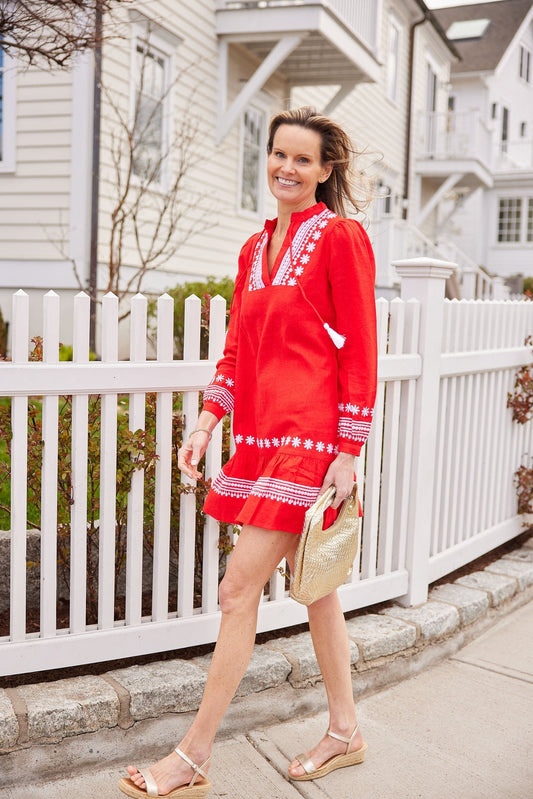 Tomato Embroidered Ruffle Hem Dress with Tassels SP25312