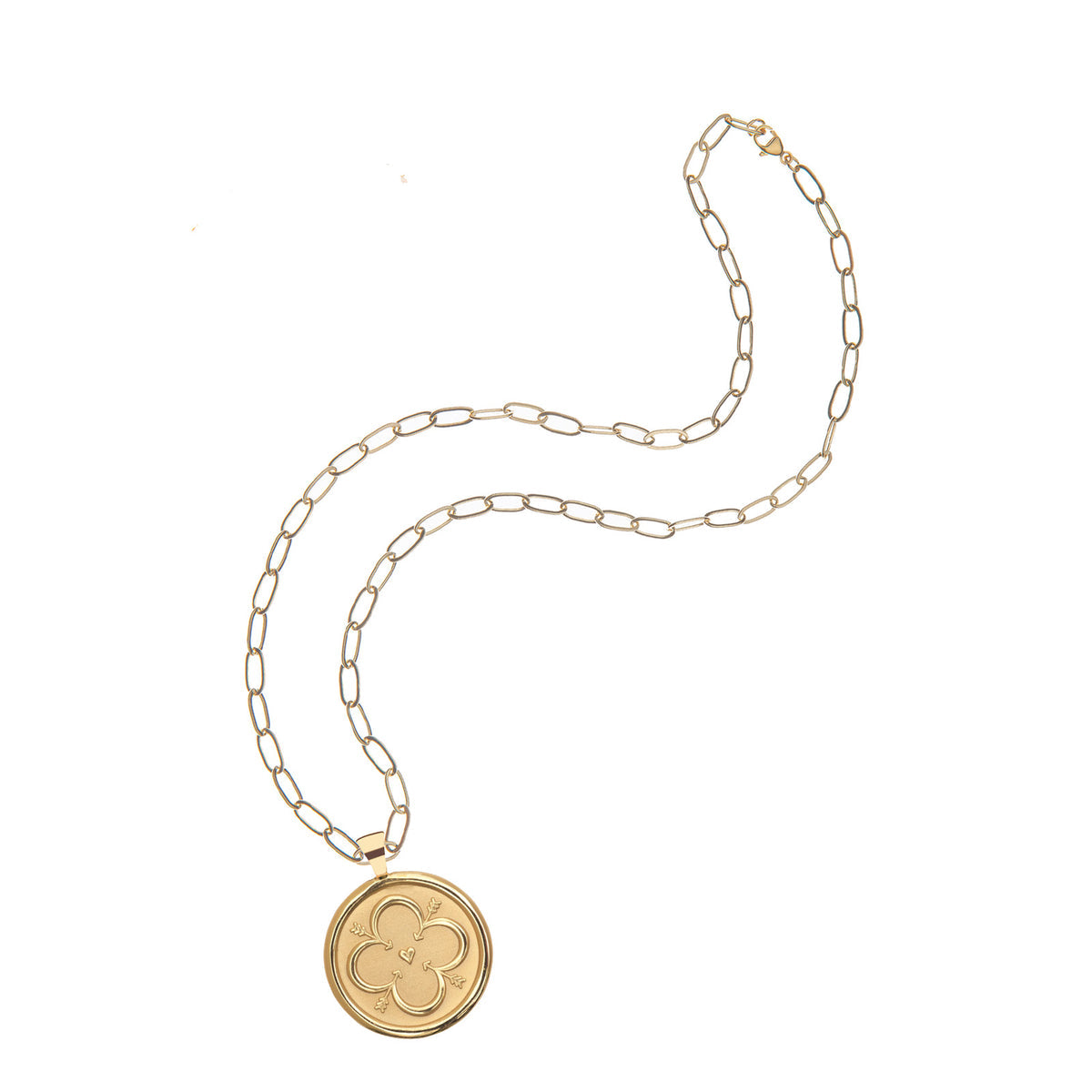 LOVE JW Original Pendant Coin Gold / 18" Drawn Link Chain