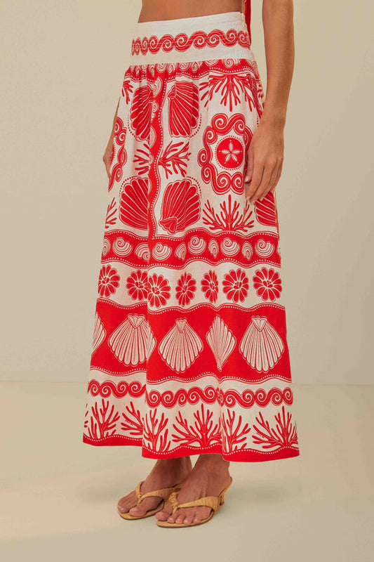 Farm Rio Red Ainika Shell Maxi Skirt  *final sale*