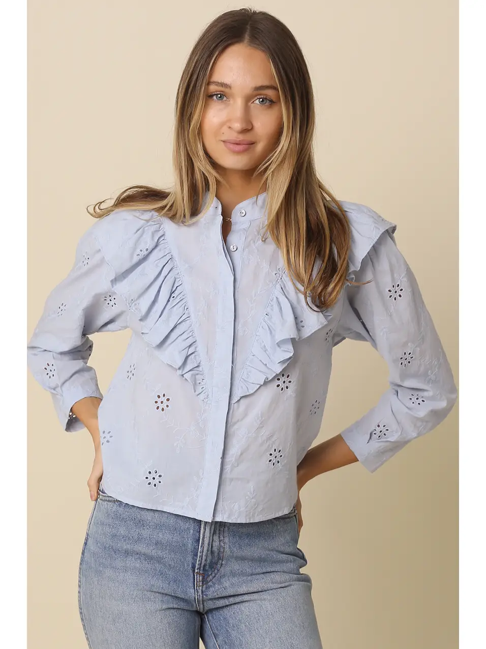 Lia Eyelet Ruffle Detail Blouse