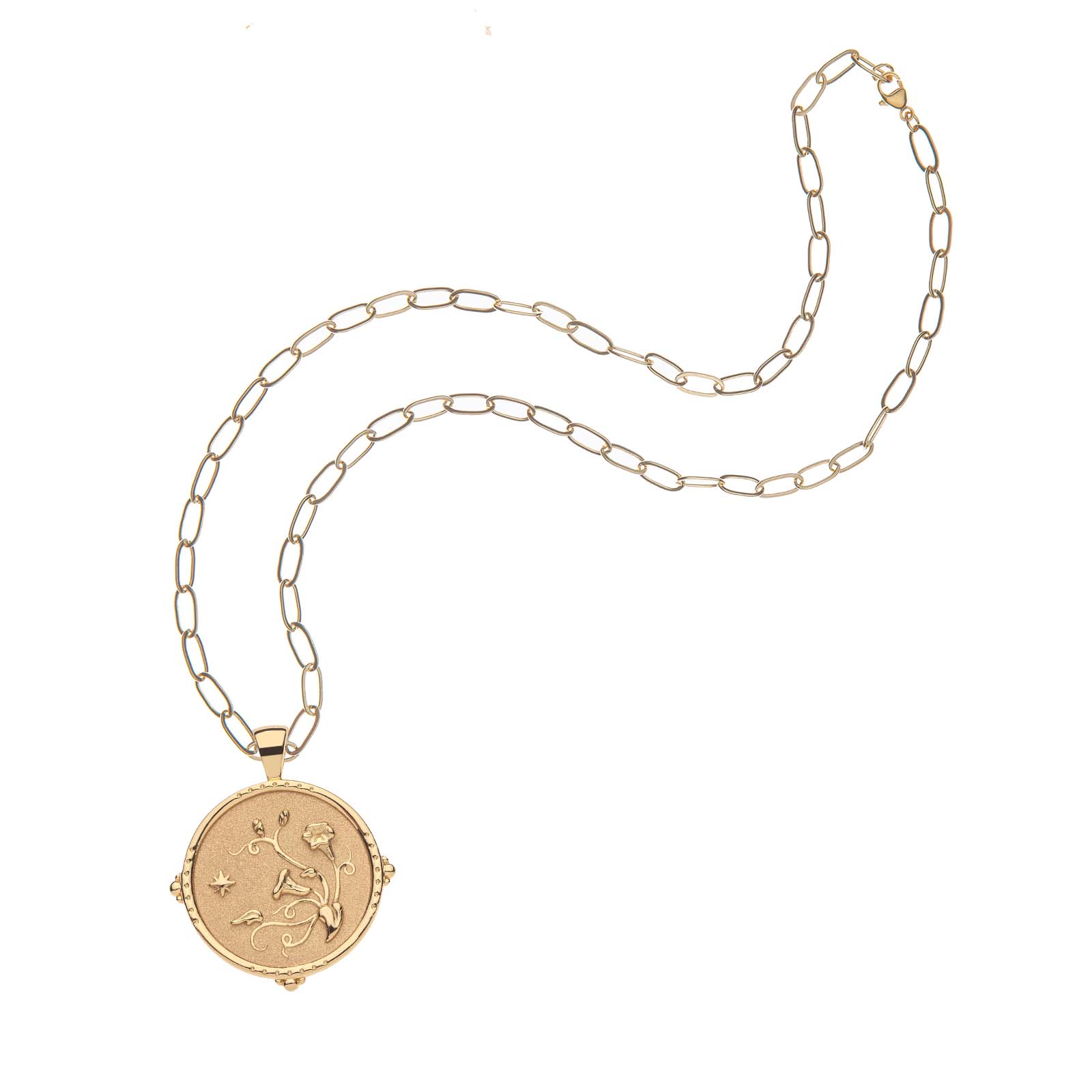 GRACE JW Original Pendant Coin Gold / 18" Drawn Link Chain