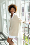 Camel Collared Shirt Combo Mini Dress