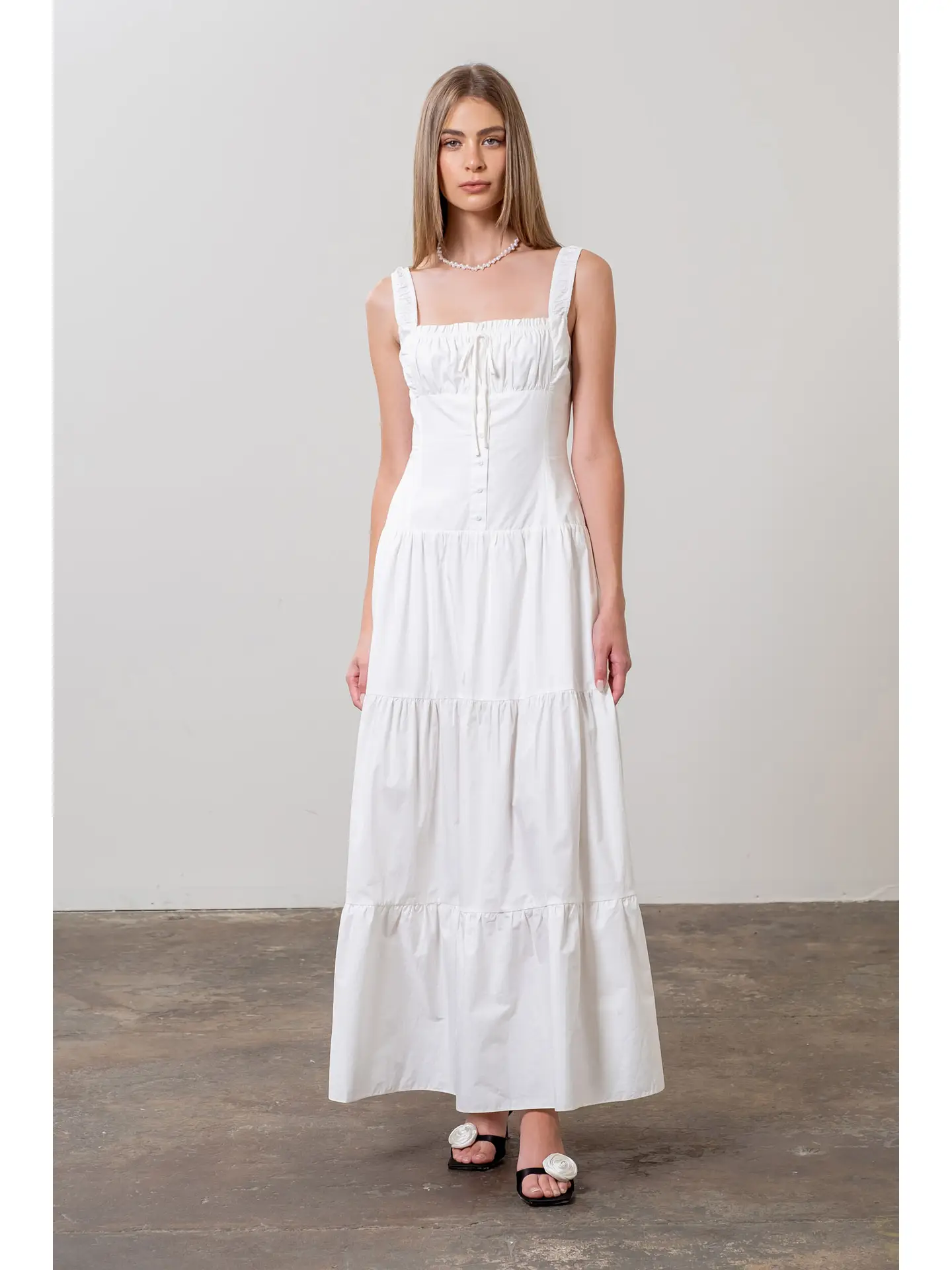 Corset Top Button Down Tiered Maxi Dress