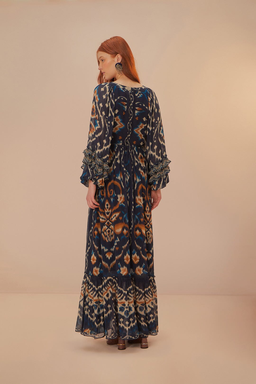 Farm Rio Pineaple Ikat Blue Maxi Dress