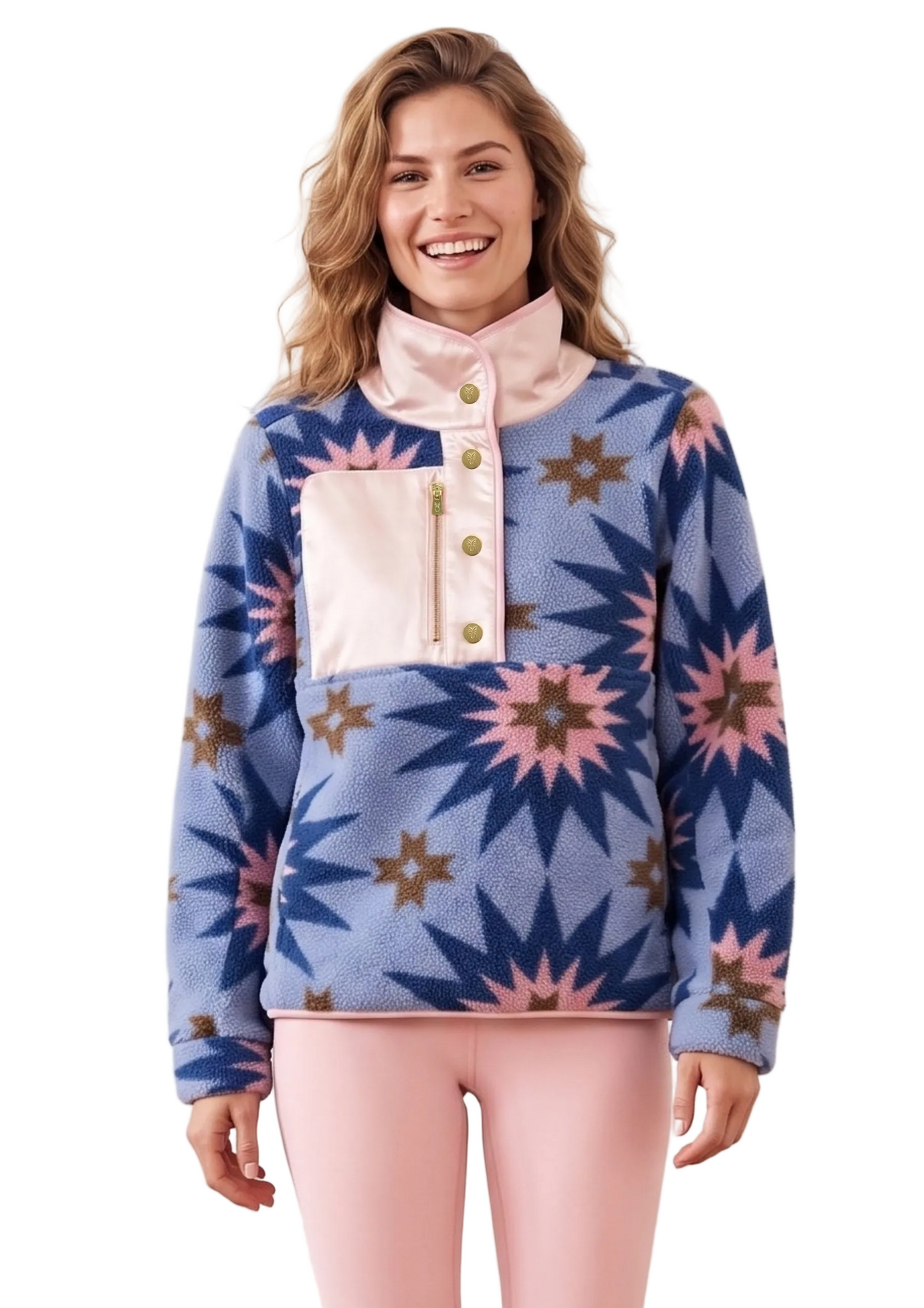 Cherry Lawn Pullover in Sherpa Fleece (Americana Patchwork Print)