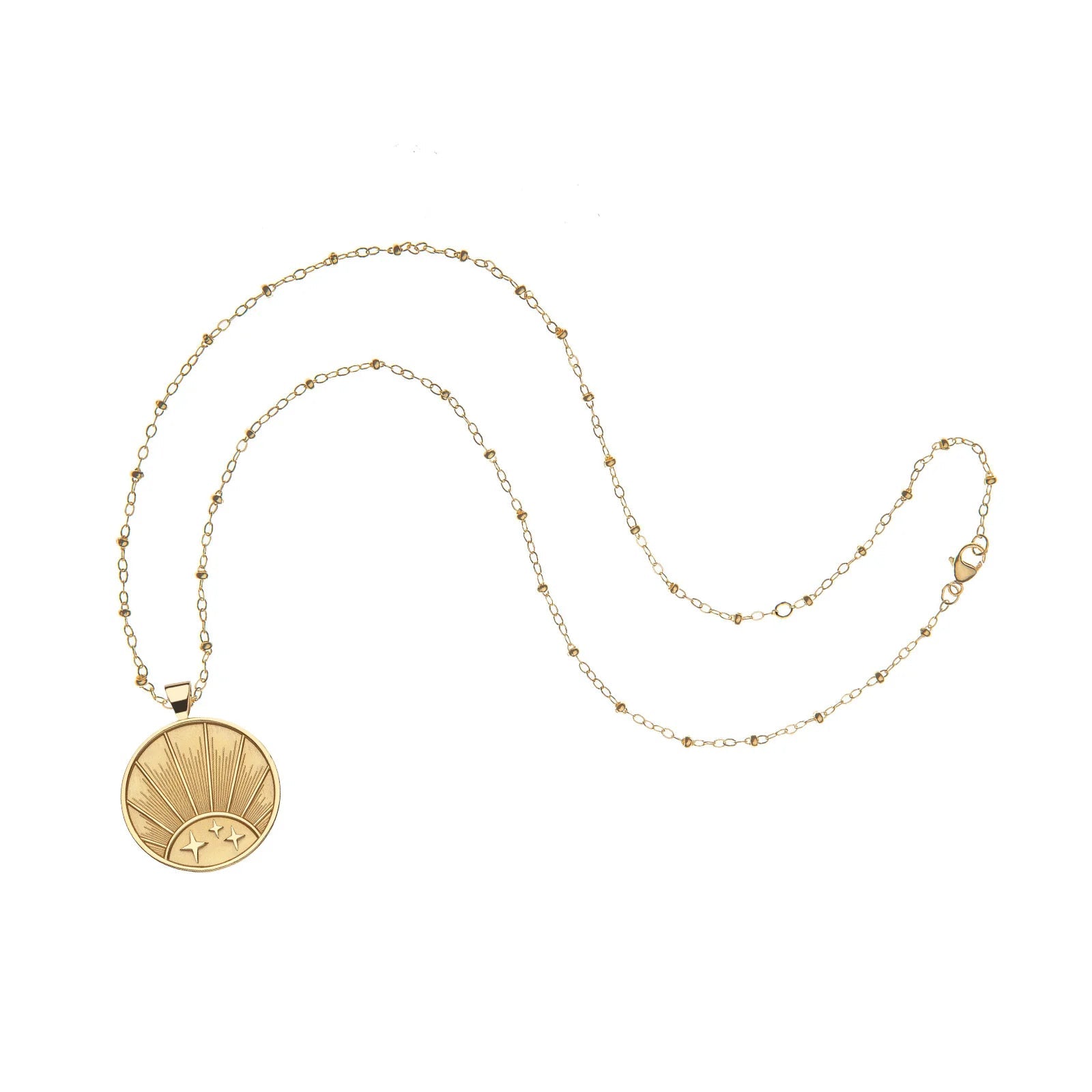 STRONG JW Small Pendant Coin (Rising Sun) 16-18" Beaded Satellite Chain