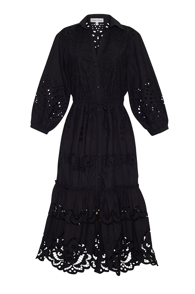 Cara Cara Hutton Dress in Black Embroidered Eyelet