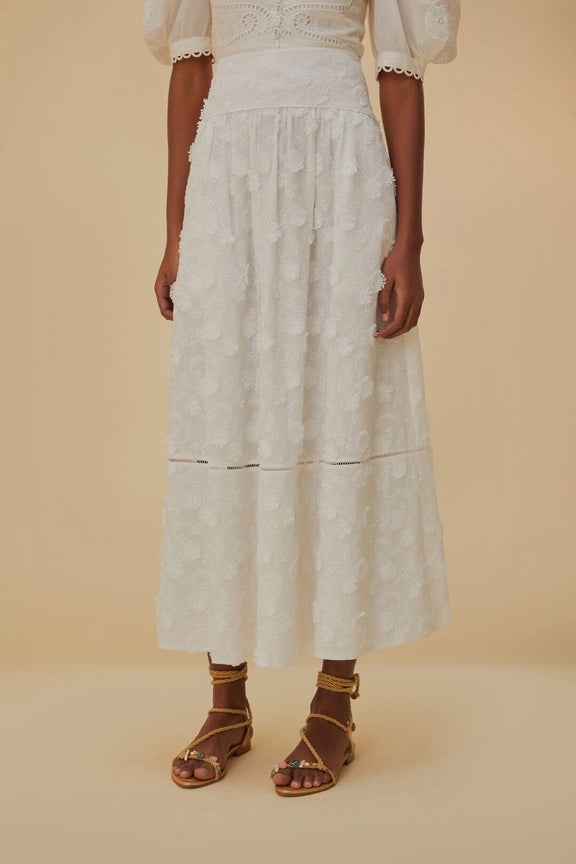 Farm Rio Off-White 3d Flower Midi Skirt