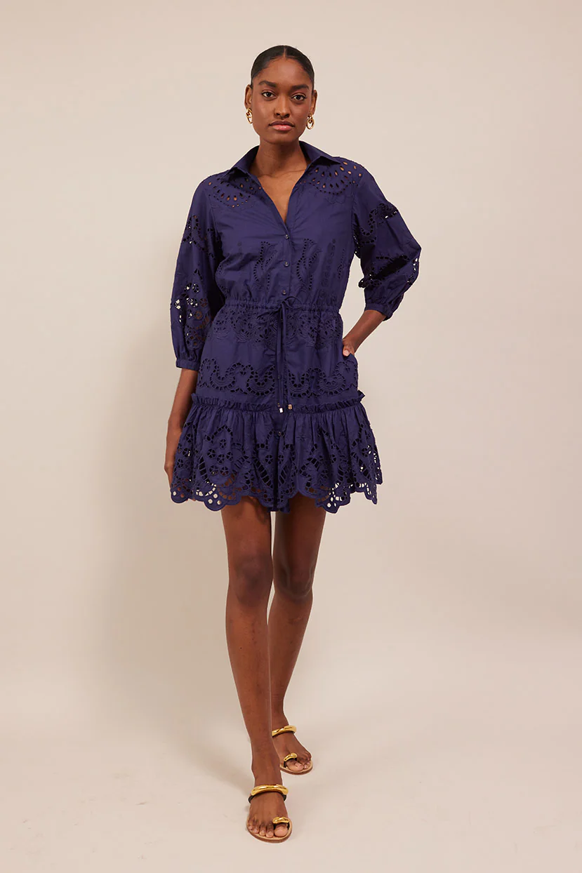 Robin Dress Navy Embroidered Eyelet