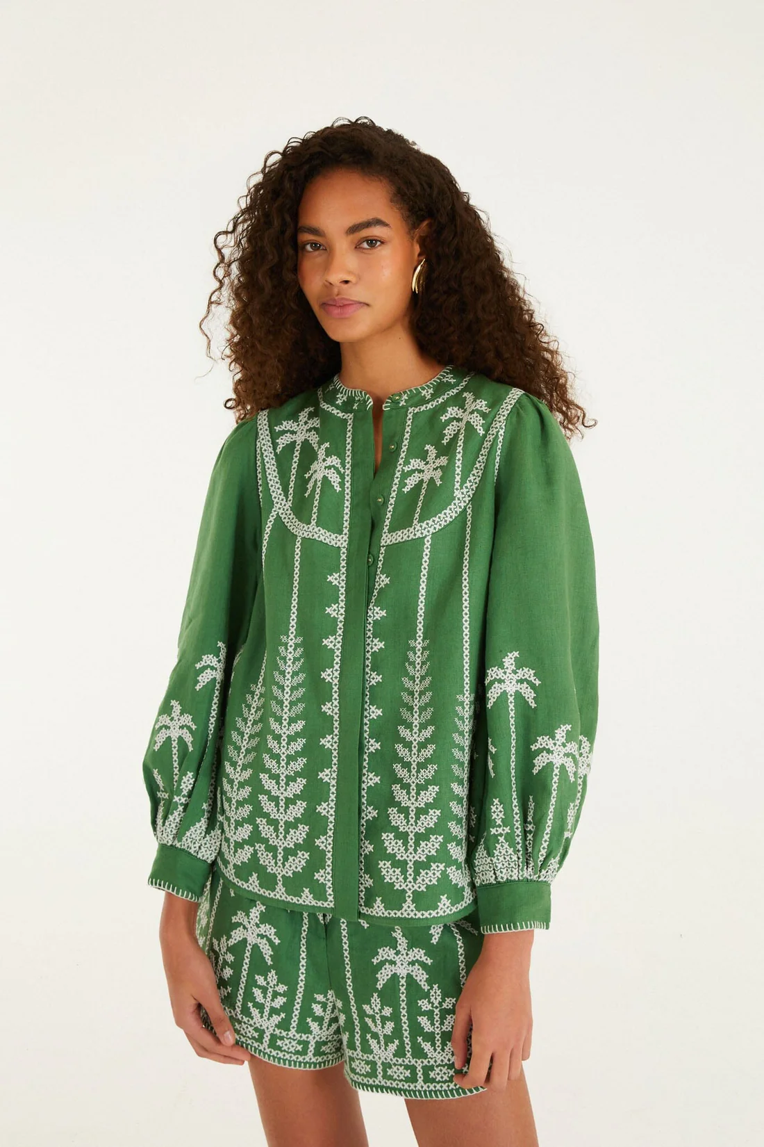 Bicolor Cross Stitch Embroidery Blouse Long Sleeve  Regular price