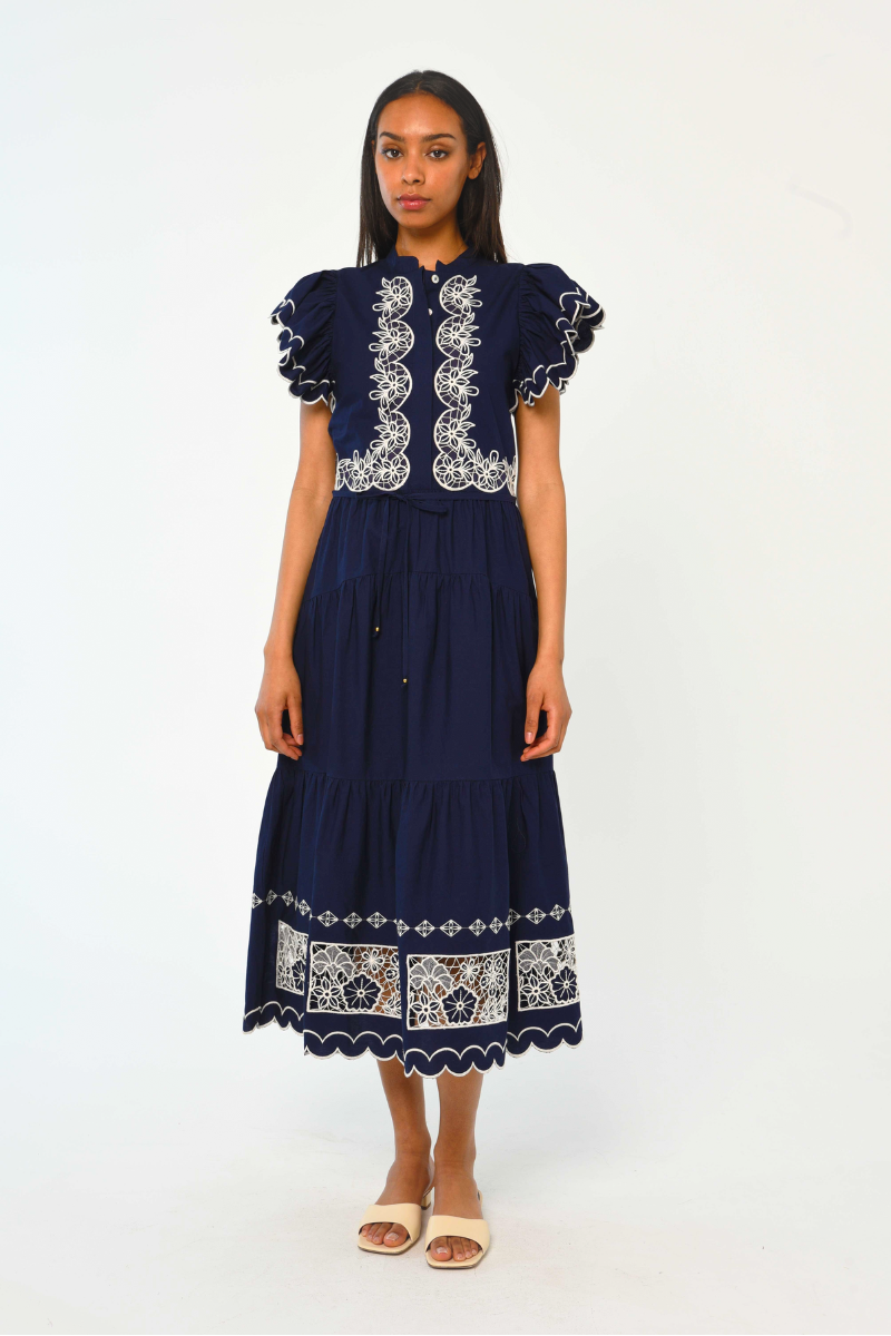 Romy Dress Navy Embroidery