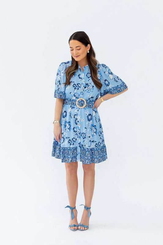 Sail to Sable x Style Charade Olivia Floral Print Belted Shirt Dress